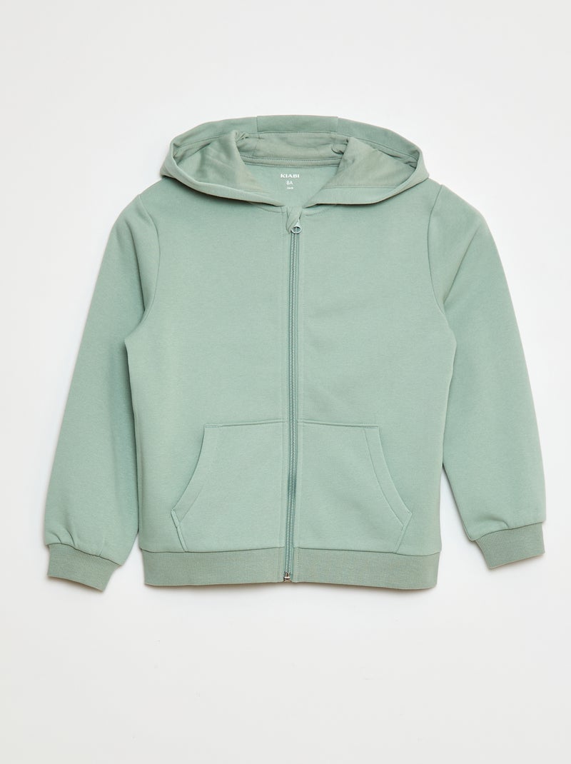 Sweatshirt lisa com fecho e capuz Verde - Kiabi