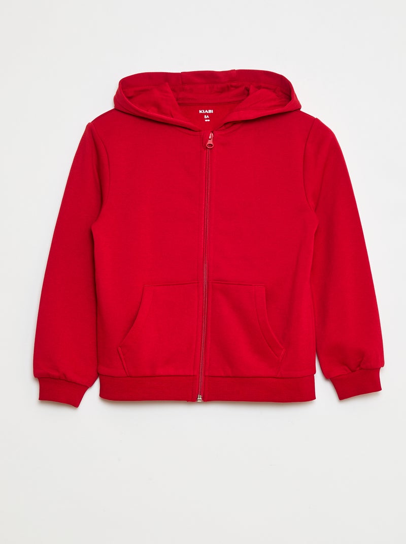 Sweatshirt lisa com fecho e capuz Vermelho - Kiabi