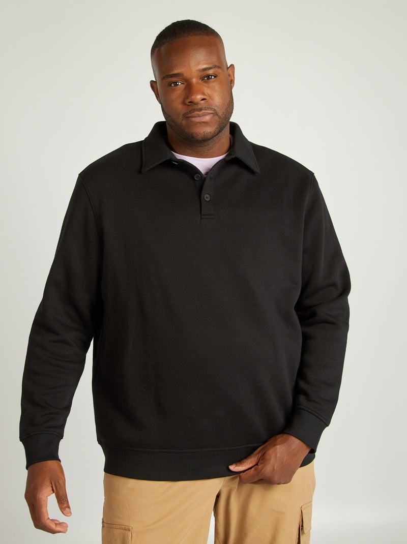 Sweatshirt lisa com gola com botões Preto - Kiabi