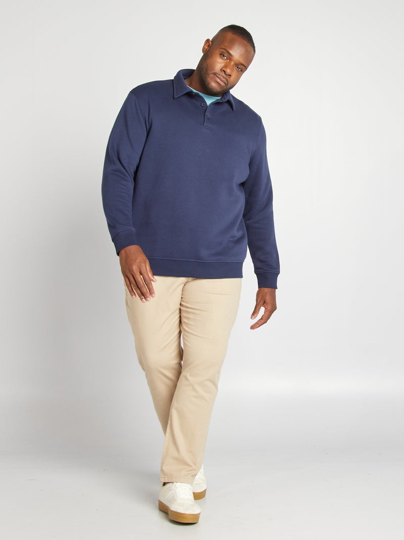 Sweatshirt lisa com gola com botões PRETO - Kiabi