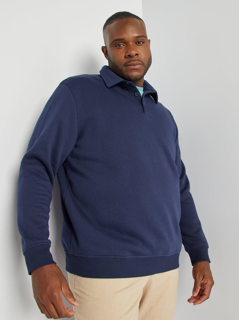 Sweatshirt lisa com gola com botões PRETO - Kiabi