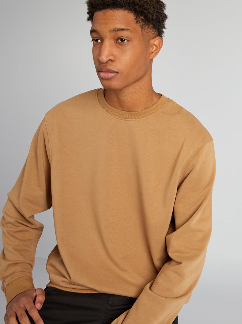 Sweatshirt lisa com gola redonda +1,90 m BEGE - Kiabi