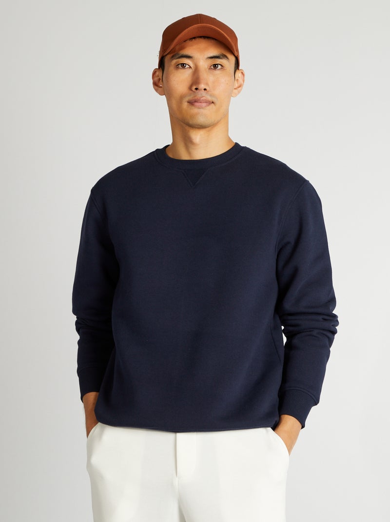 Sweatshirt lisa com gola redonda AZUL - Kiabi