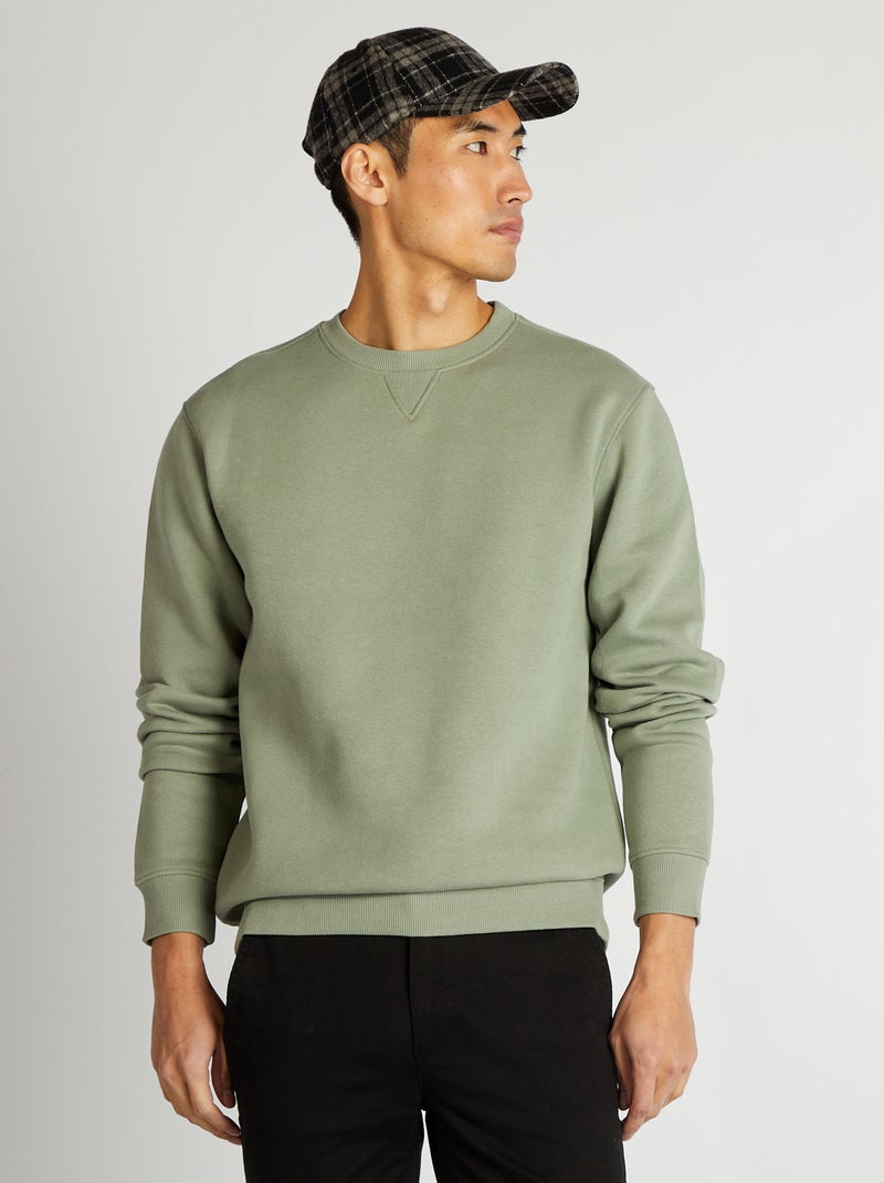 Sweatshirt lisa com gola redonda VERDE - Kiabi