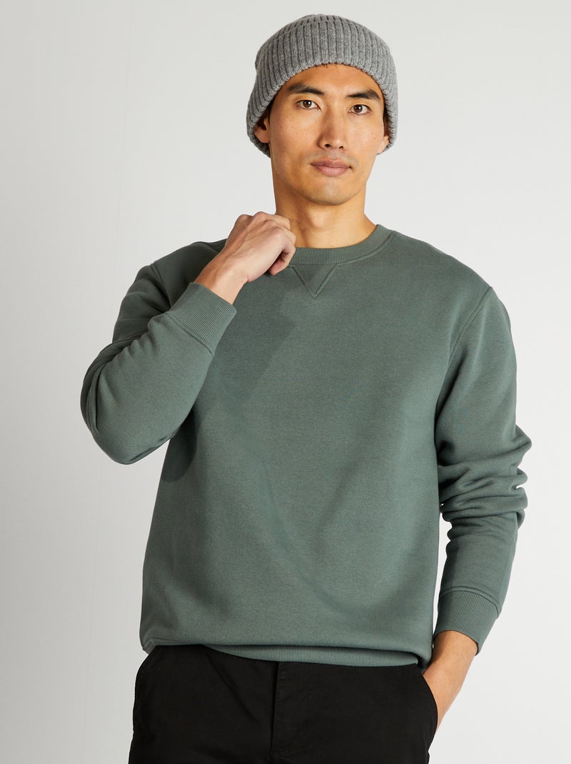 Sweatshirt lisa com gola redonda VERDE - Kiabi