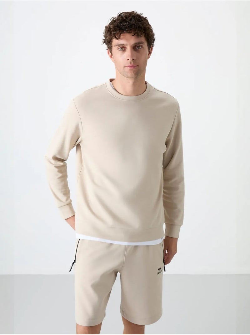 Sweatshirt lisa de homem com gola redonda tommy Bege-argila - Kiabi