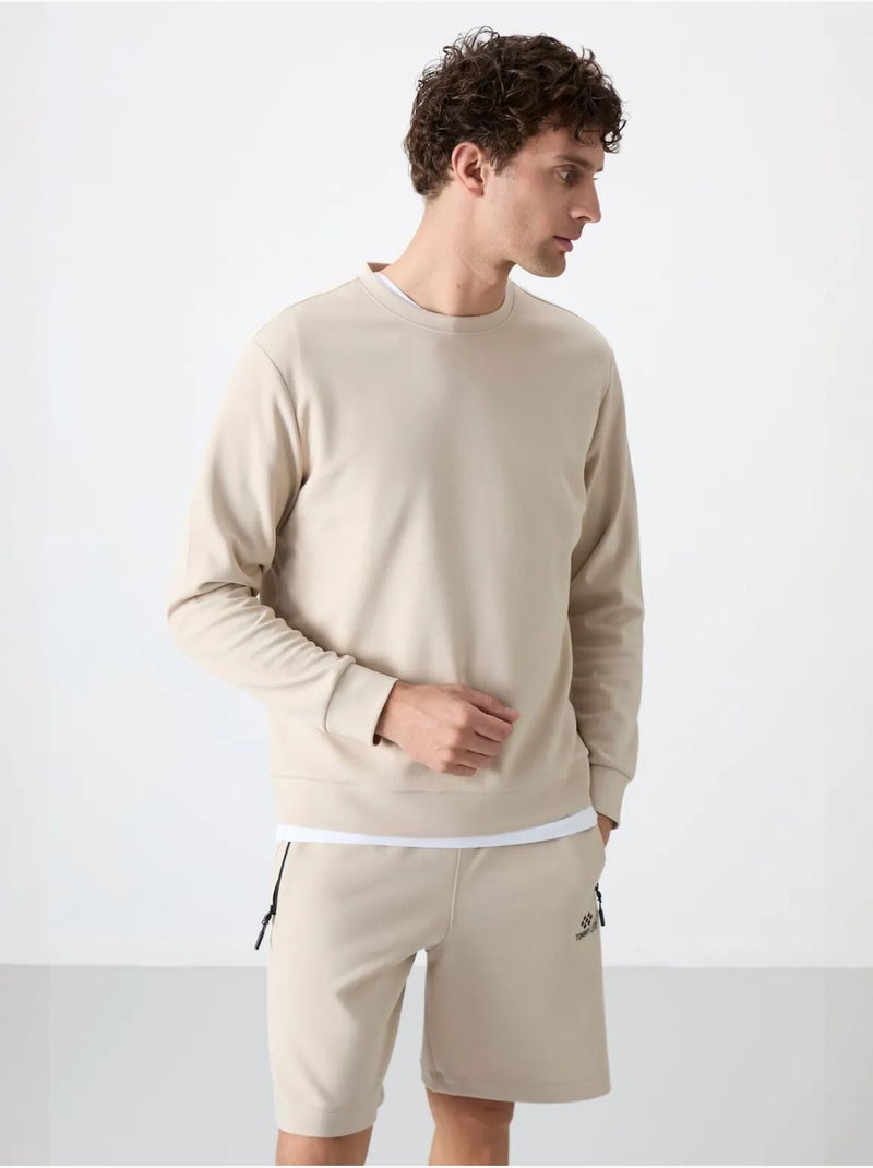 Sweatshirt lisa de homem com gola redonda tommy Bege-argila - Kiabi
