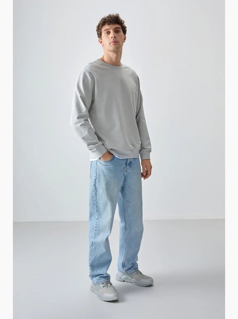 Sweatshirt lisa de homem com gola redonda tommy Cinza médio - Kiabi