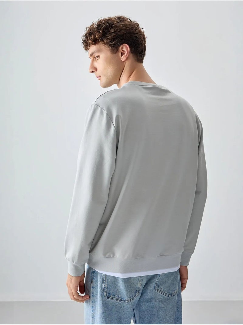 Sweatshirt lisa de homem com gola redonda tommy Cinza médio - Kiabi
