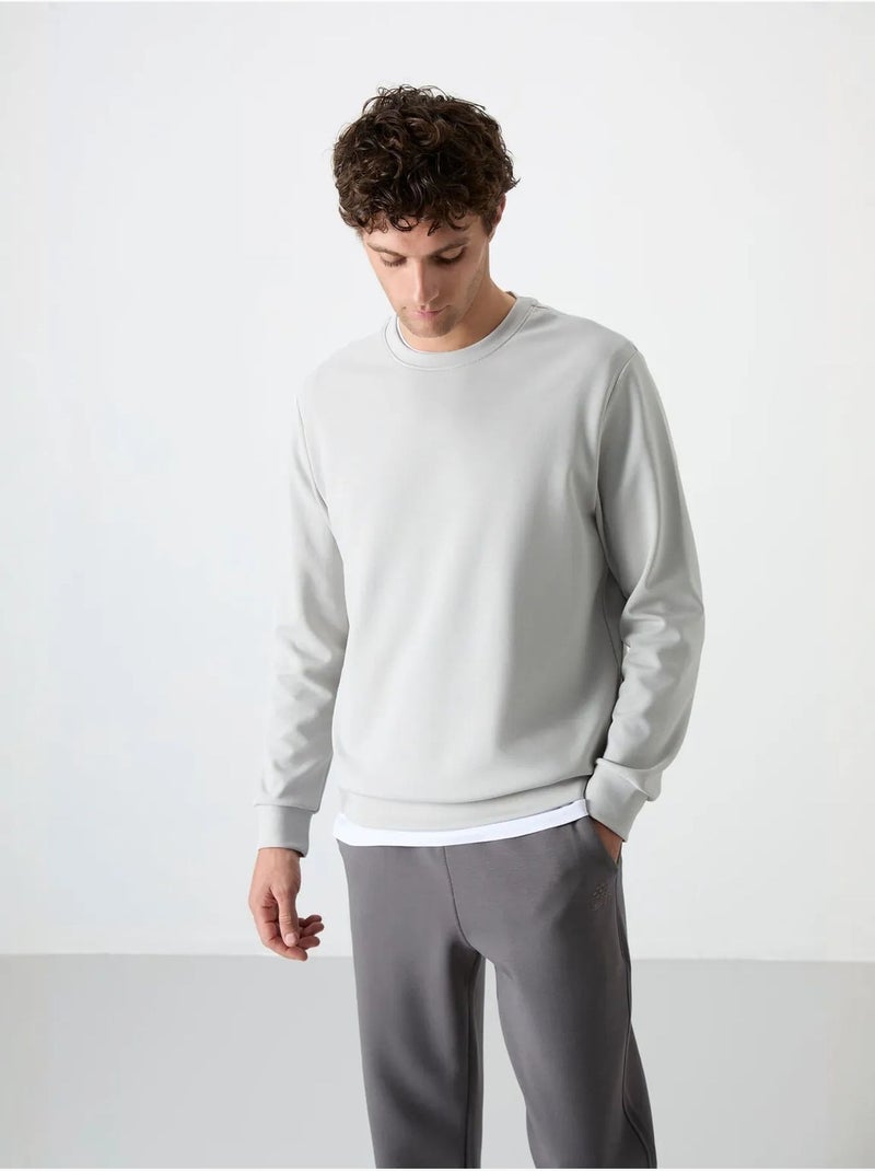 Sweatshirt lisa de homem com gola redonda tommy Cinza pérola - Kiabi