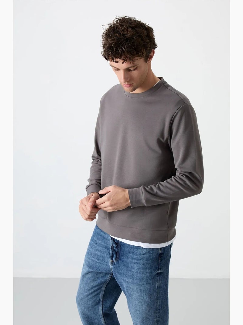 Sweatshirt lisa de homem com gola redonda tommy Cinza-preto - Kiabi