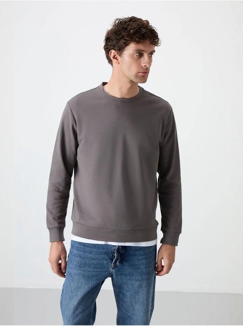 Sweatshirt lisa de homem com gola redonda tommy Cinza-preto - Kiabi