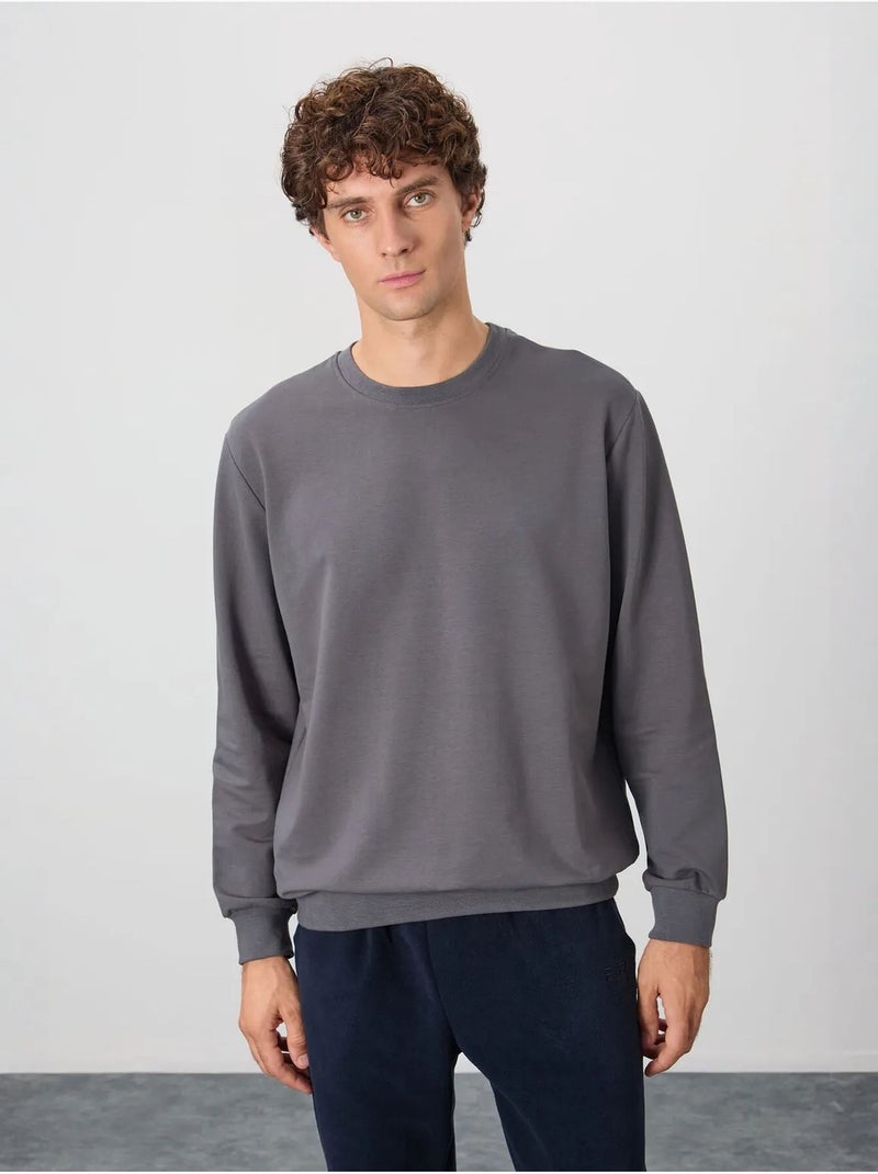Sweatshirt lisa de homem com gola redonda tommy Cinza-preto - Kiabi