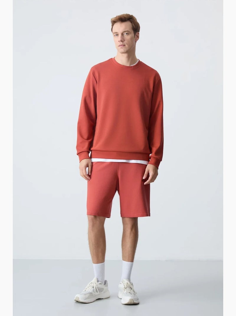 Sweatshirt lisa de homem com gola redonda tommy Terracota - Kiabi