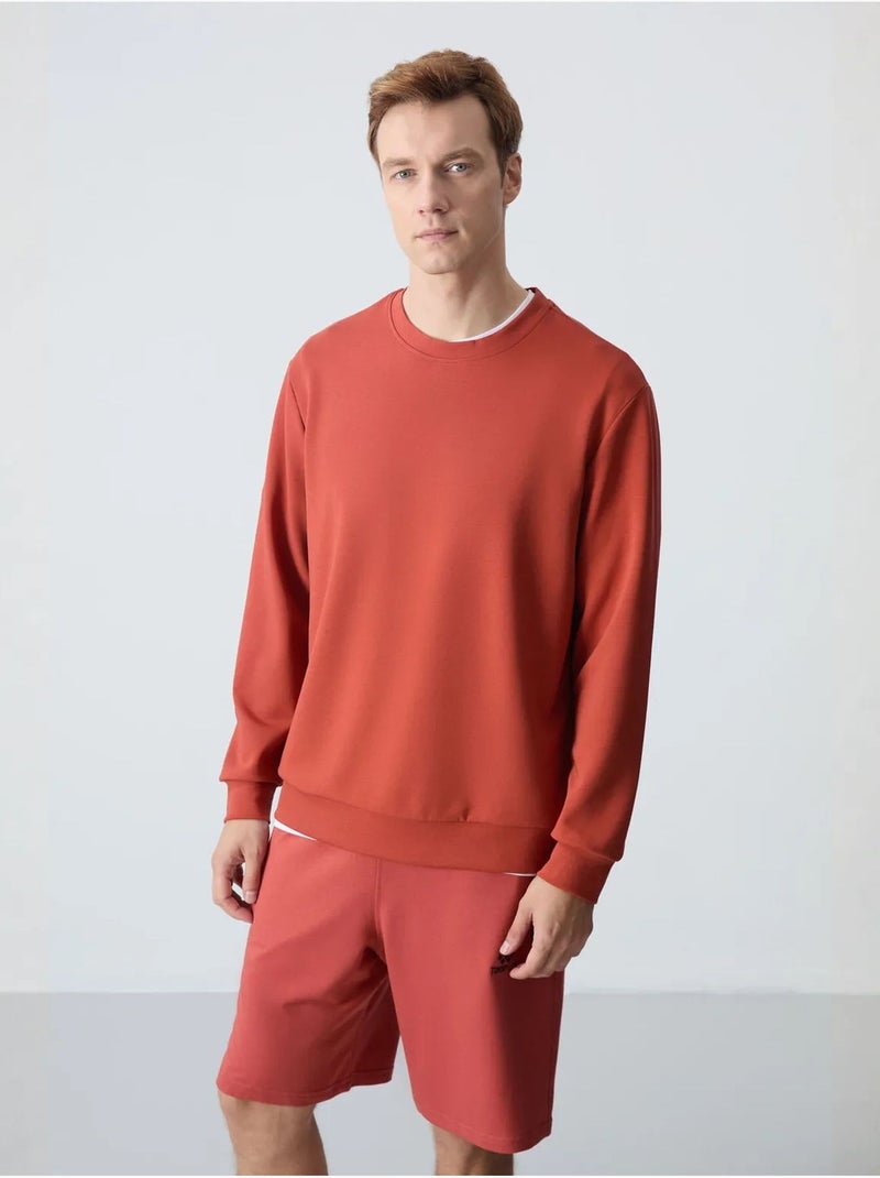 Sweatshirt lisa de homem com gola redonda tommy Terracota - Kiabi