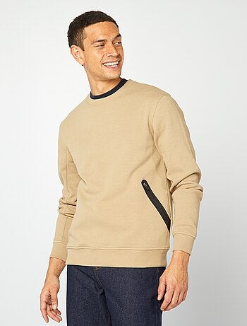 Sweatshirt lisa de malha piqué com bolsos com fecho