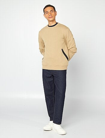 Sweatshirt lisa de malha piqué com bolsos com fecho