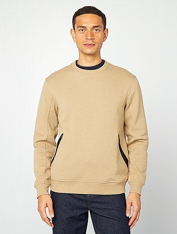 Sweatshirt lisa de malha piqué com bolsos com fecho