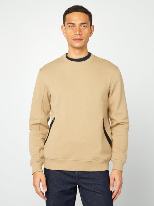 Sweatshirt lisa de malha piqué com bolsos com fecho - Kiabi