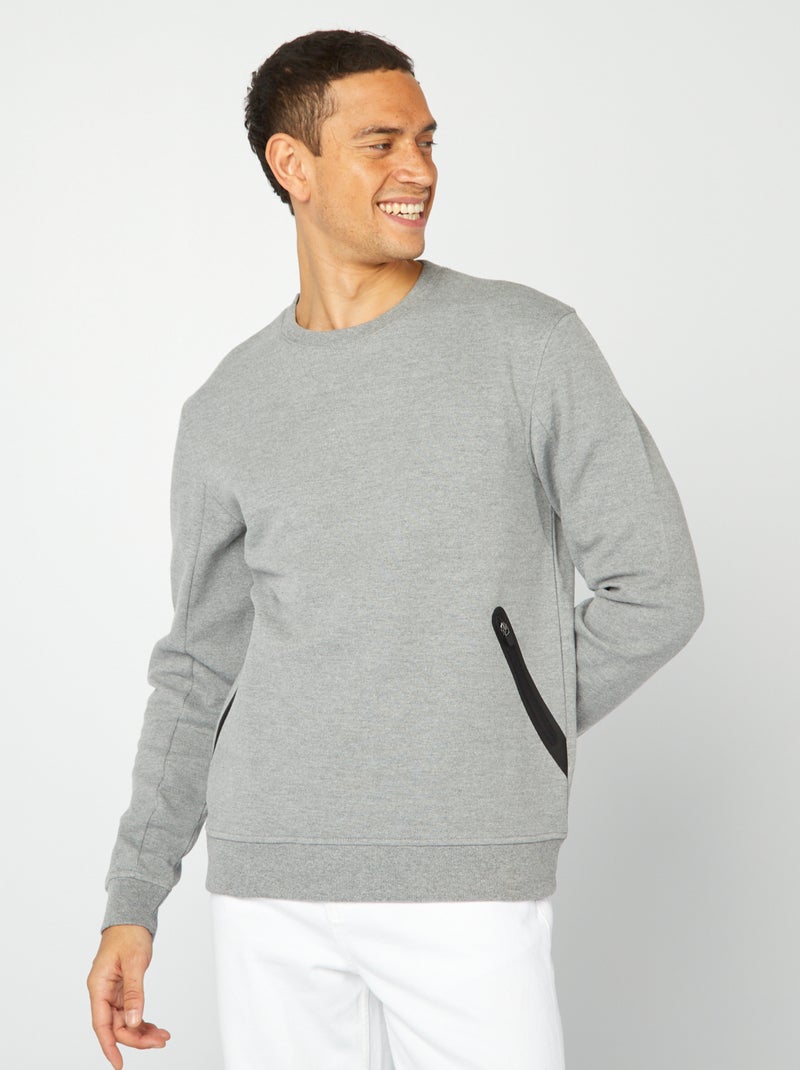 Sweatshirt lisa de malha piqué com bolsos com fecho CINZA - Kiabi