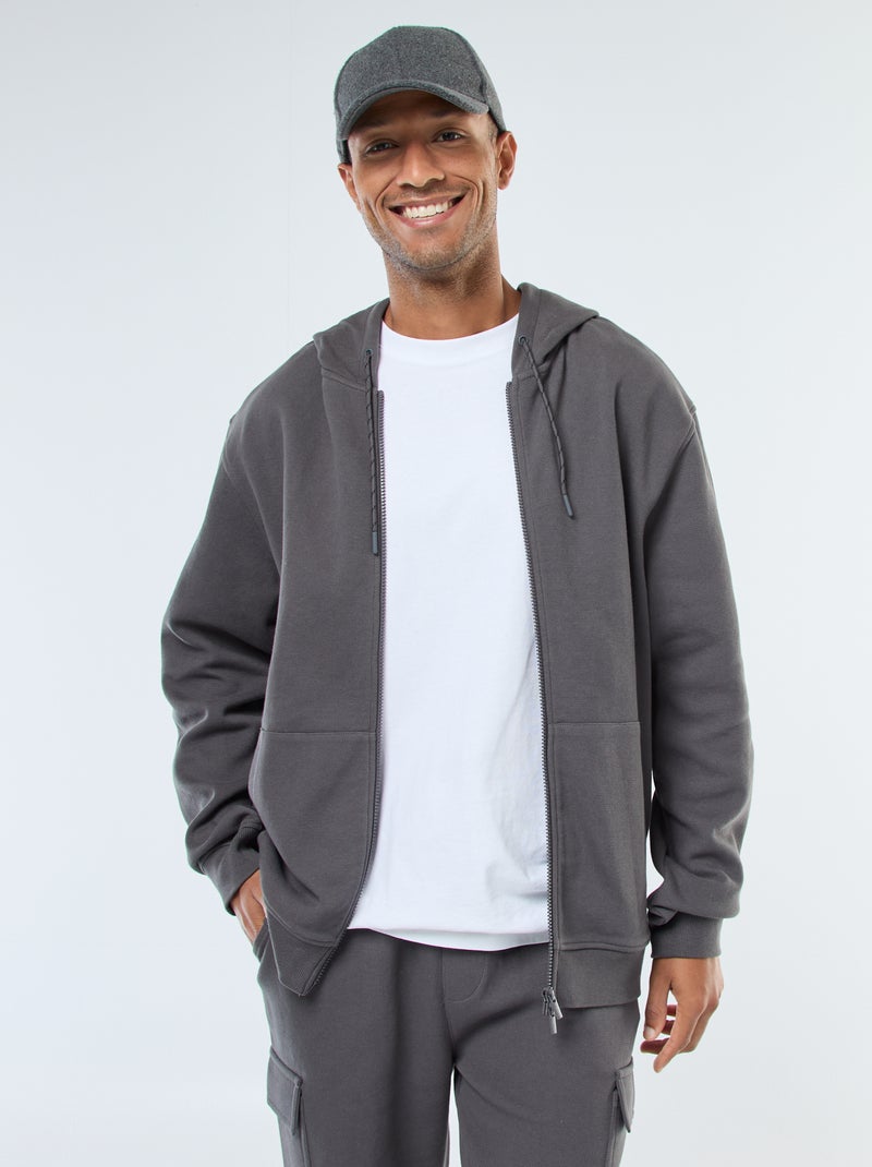 Sweatshirt lisa de malha piqué com capuz Cinza - Kiabi