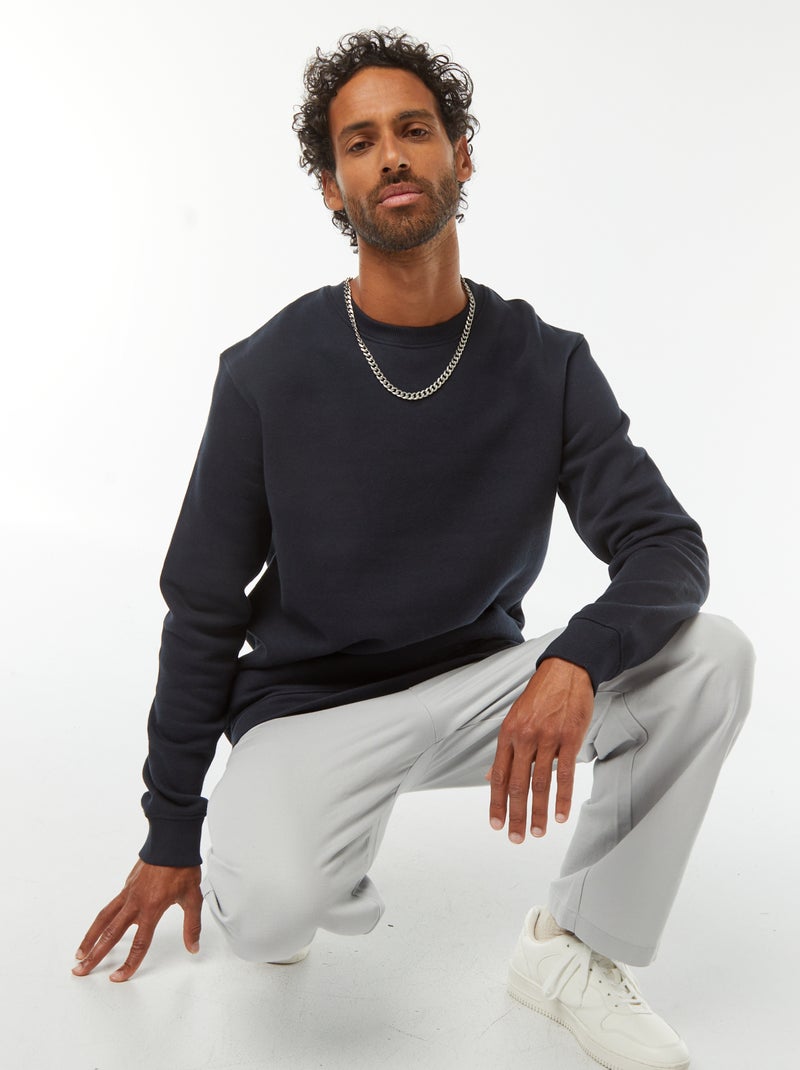 Sweatshirt lisa em moletão cardado de gola redonda Azul - Kiabi
