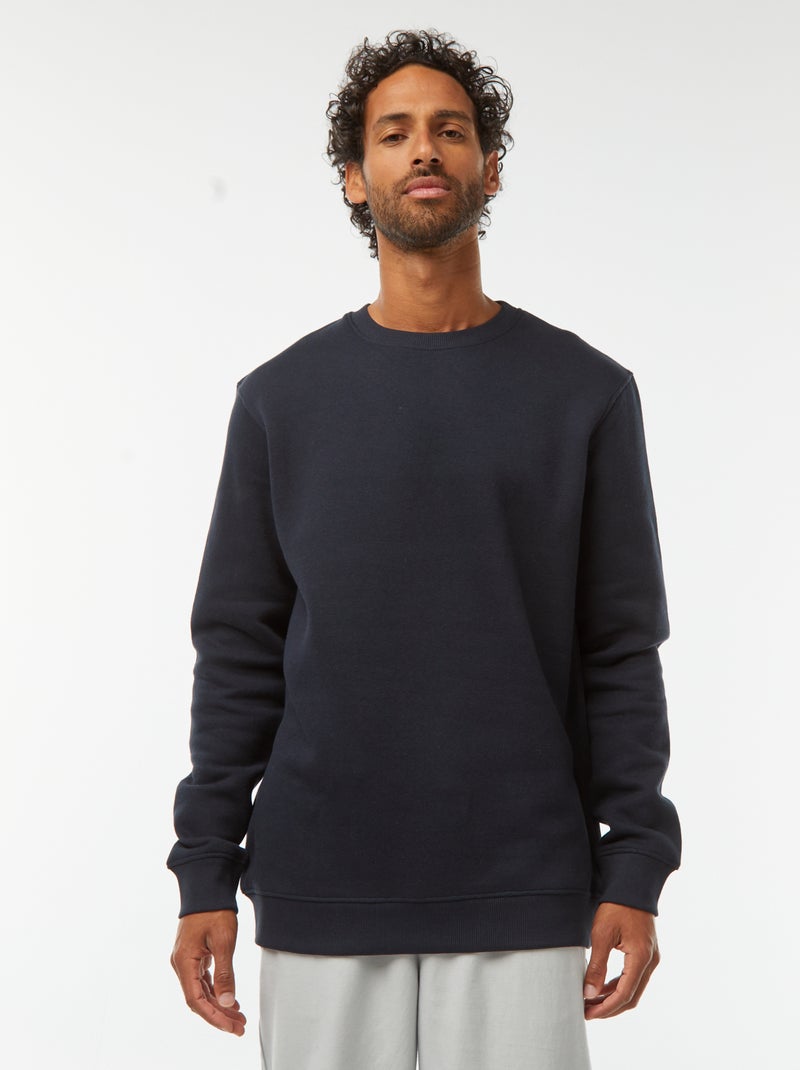 Sweatshirt lisa em moletão cardado de gola redonda Azul - Kiabi