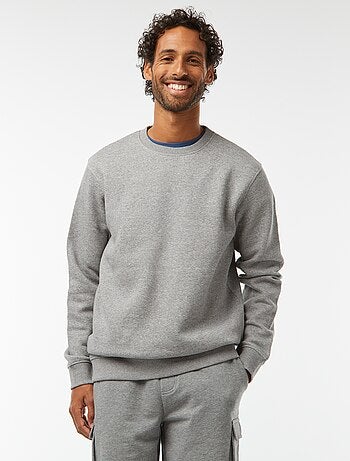 Sweatshirt lisa em moletão cardado de gola redonda