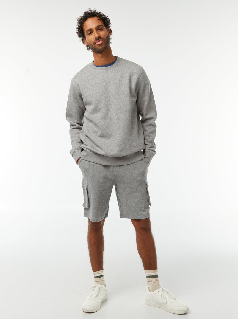 Sweatshirt lisa em moletão cardado de gola redonda Cinza - Kiabi