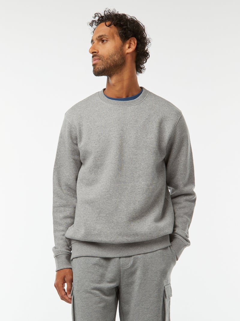 Sweatshirt lisa em moletão cardado de gola redonda Cinza - Kiabi