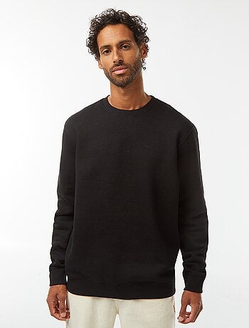 Sweatshirt lisa em moletão cardado de gola redonda