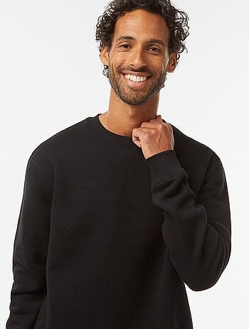 Sweatshirt lisa em moletão cardado de gola redonda