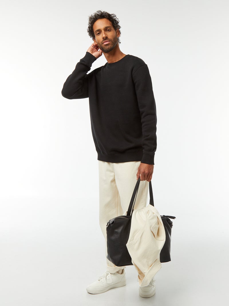 Sweatshirt lisa em moletão cardado de gola redonda Preto - Kiabi