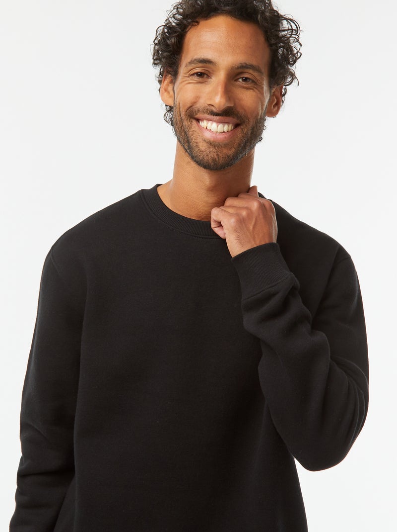 Sweatshirt lisa em moletão cardado de gola redonda Preto - Kiabi