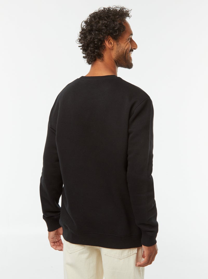 Sweatshirt lisa em moletão cardado de gola redonda Preto - Kiabi