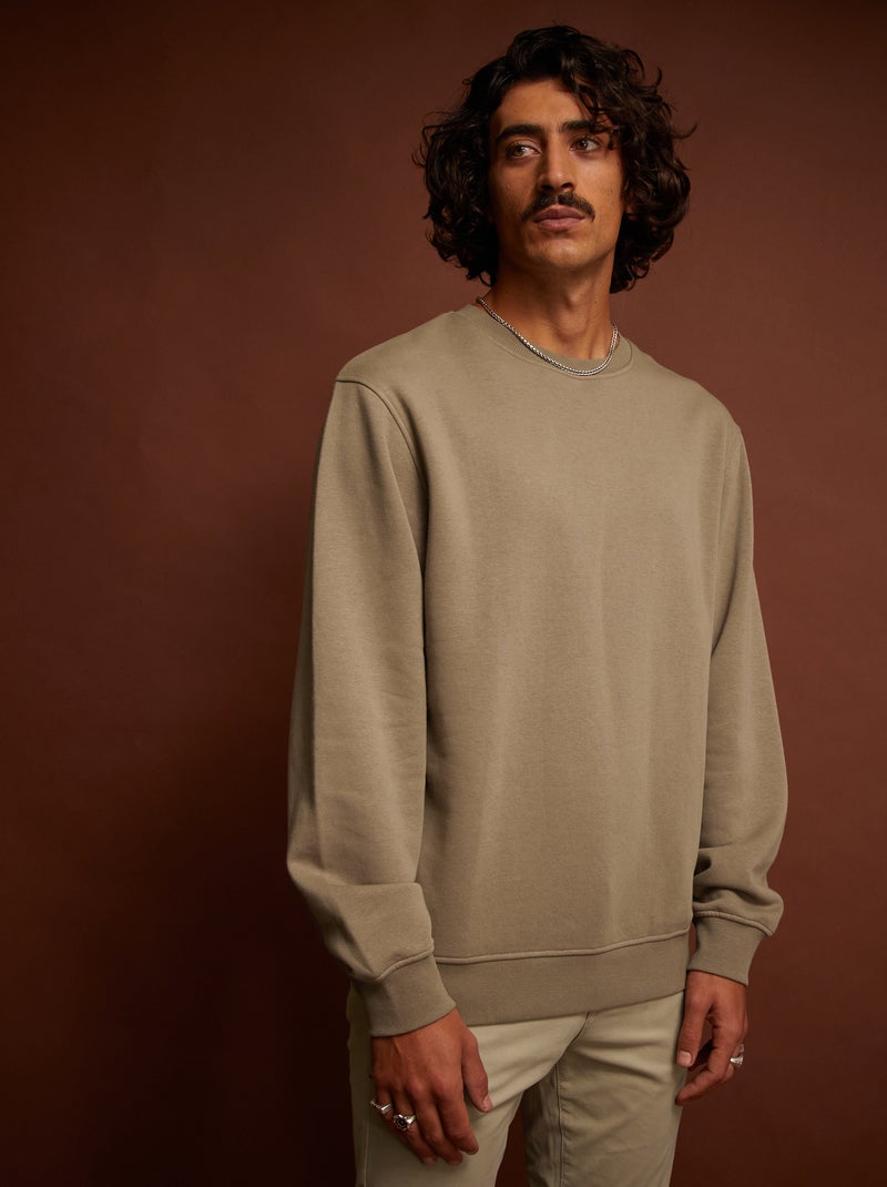 Sweatshirt lisa em moletão Cinza Bege - Kiabi