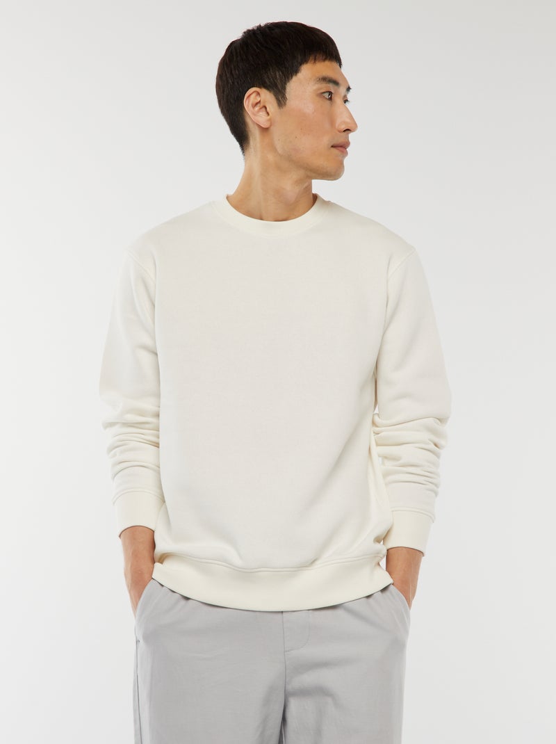 Sweatshirt lisa em moletão com gola redonda Branco - Kiabi