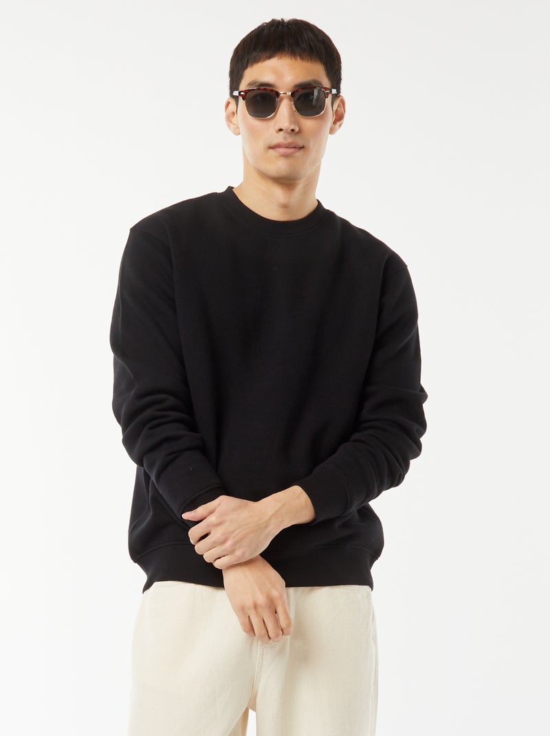 Sweatshirt lisa em moletão com gola redonda Preto - Kiabi