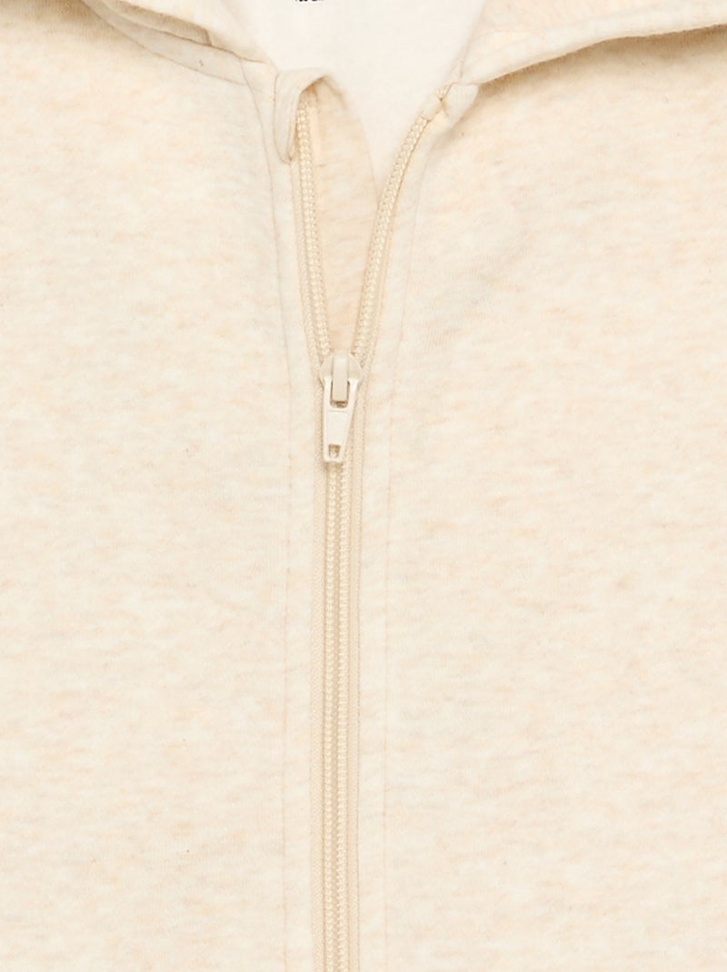 Sweatshirt liso com capuz e fecho de correr Bege - Kiabi