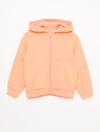 Sweatshirt liso com capuz e fecho de correr