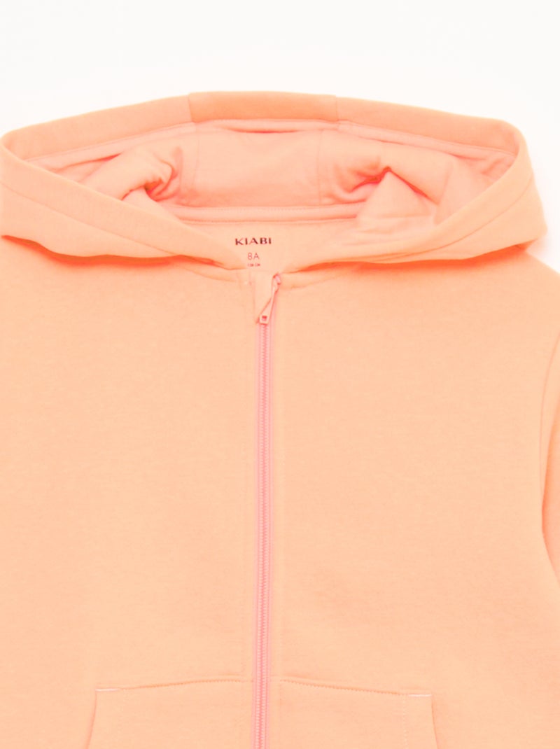 Sweatshirt liso com capuz e fecho de correr Laranja - Kiabi