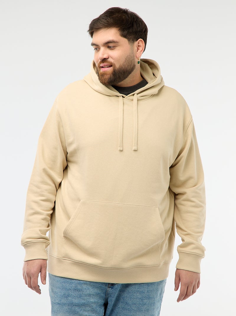 Sweatshirt liso com capuz em french terry Bege - Kiabi
