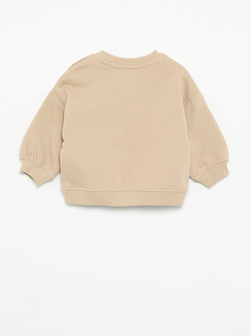 Sweatshirt liso com estampado no peito Bege - Kiabi
