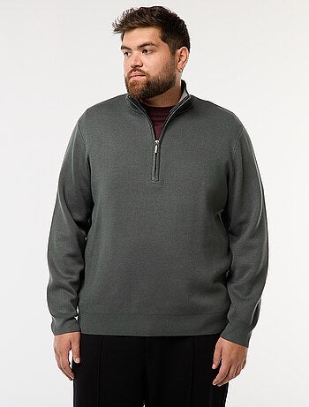 Sweatshirt liso com gola alta com zíper estilo caminhoneiro