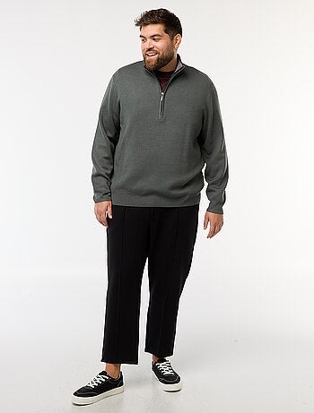 Sweatshirt liso com gola alta com zíper estilo caminhoneiro