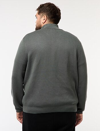 Sweatshirt liso com gola alta com zíper estilo caminhoneiro