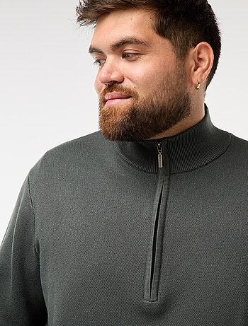 Sweatshirt liso com gola alta com zíper estilo caminhoneiro