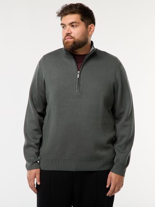 Sweatshirt liso com gola alta com zíper estilo caminhoneiro