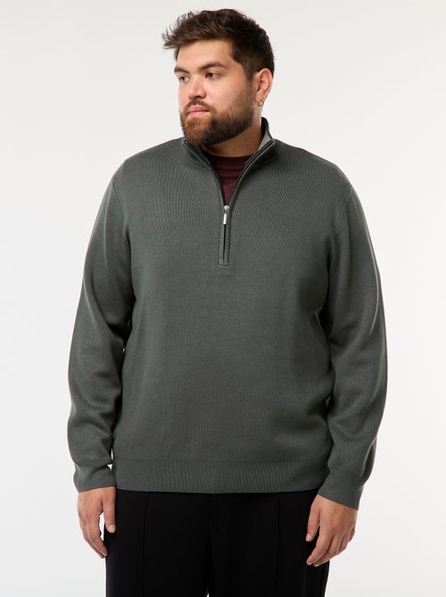 Sweatshirt liso com gola alta com zíper estilo caminhoneiro - Kiabi