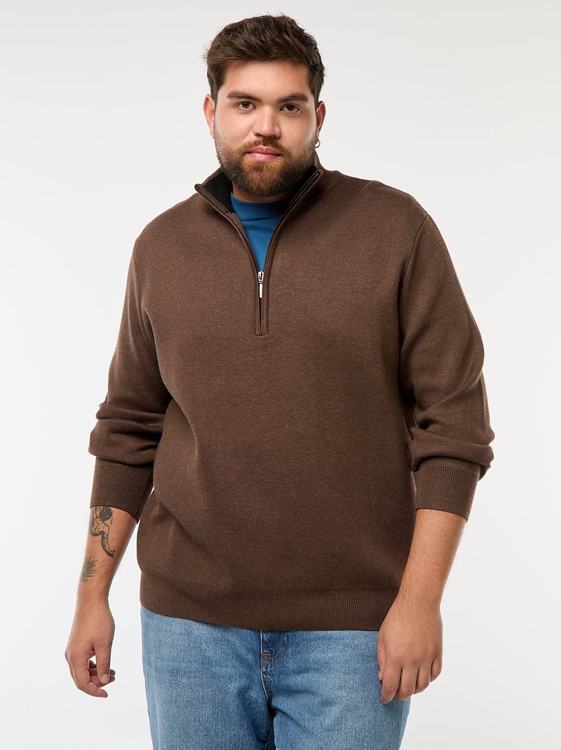 Sweatshirt liso com gola alta com zíper estilo camionista Castanho - Kiabi